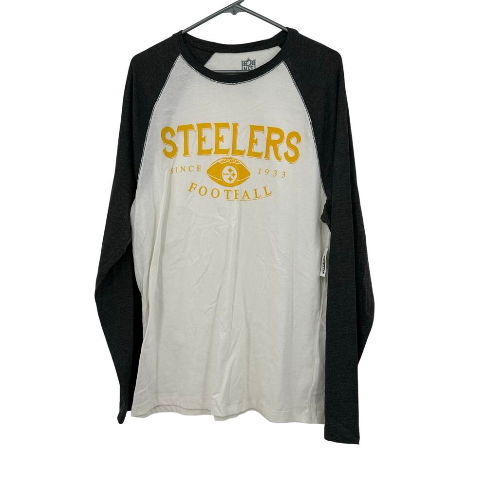 NFL Team Apparel Size Large Steelers Long Sleeve Raglan Tee White‎ Black Yellow